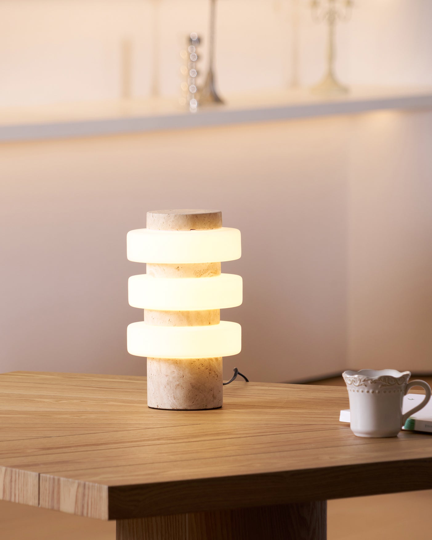 Saturn Travertine Table Lamp