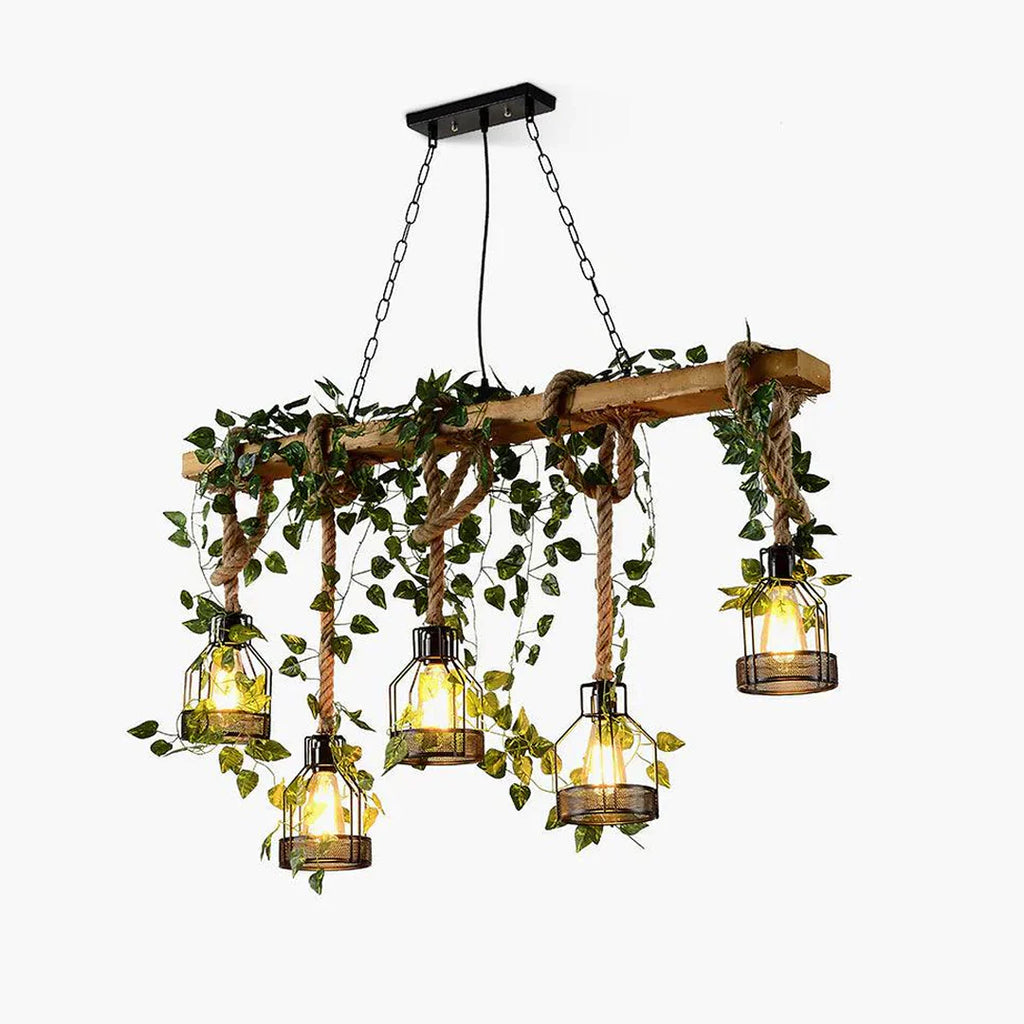 Vintage Wood Green Chandelier