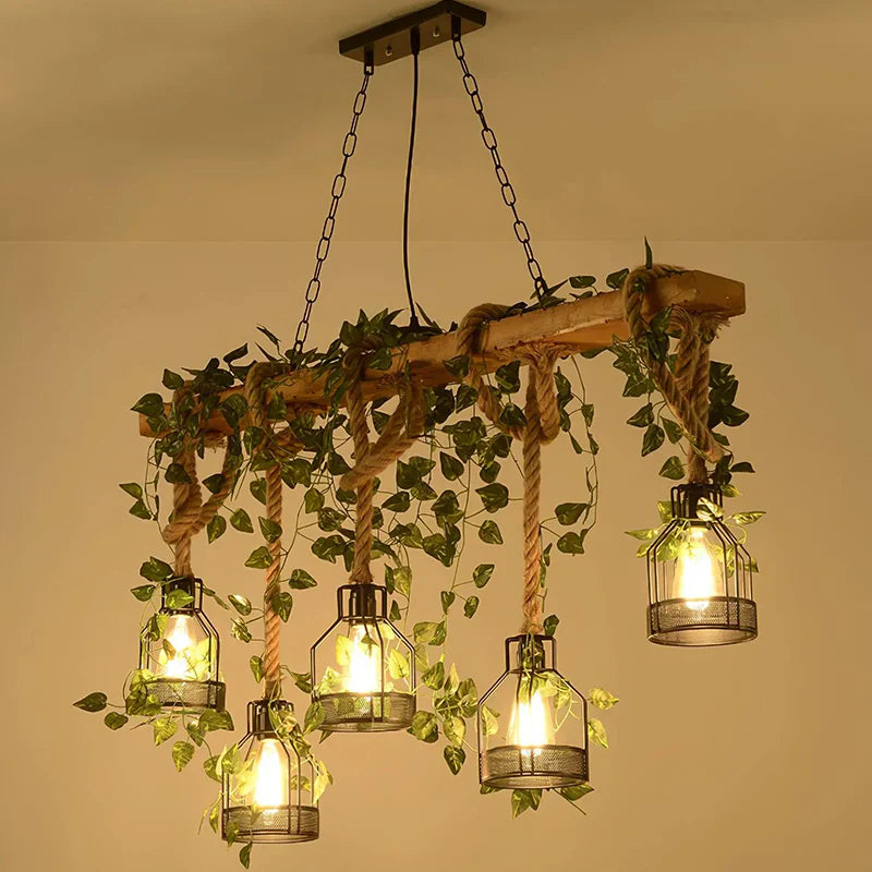 Vintage Wood Green Chandelier