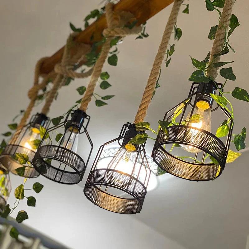 Vintage Wood Green Chandelier