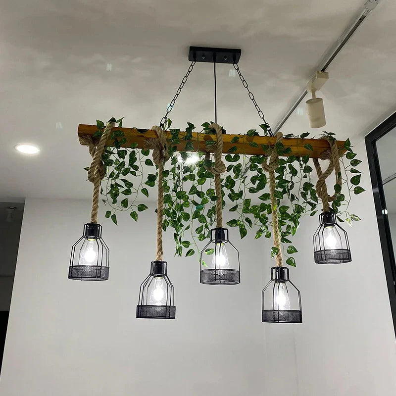 Vintage Wood Green Chandelier