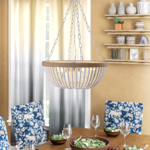 Boho Wood Beaded Farmhouse Chandelier