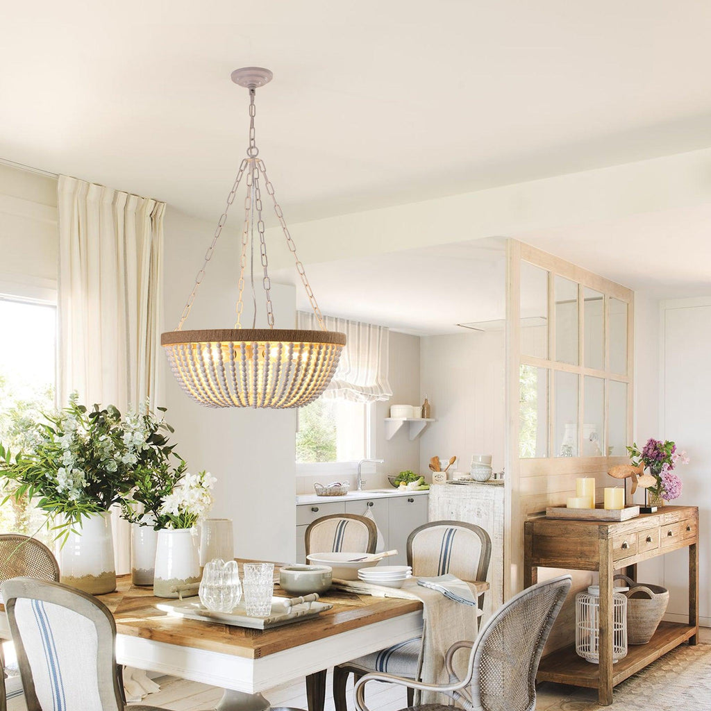 Boho Wood Beaded Farmhouse Chandelier