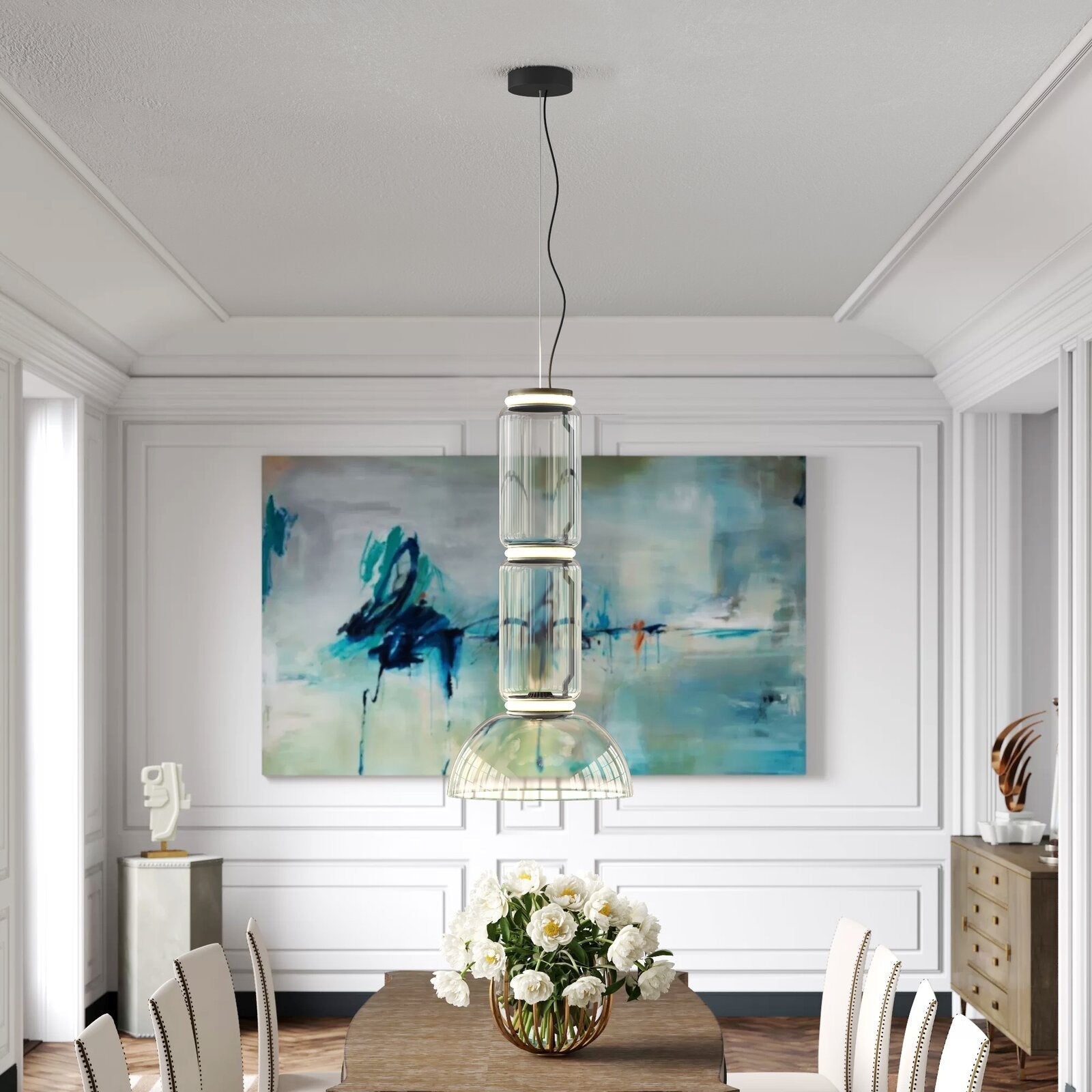 Cylindrical Clear Glass Chandelier