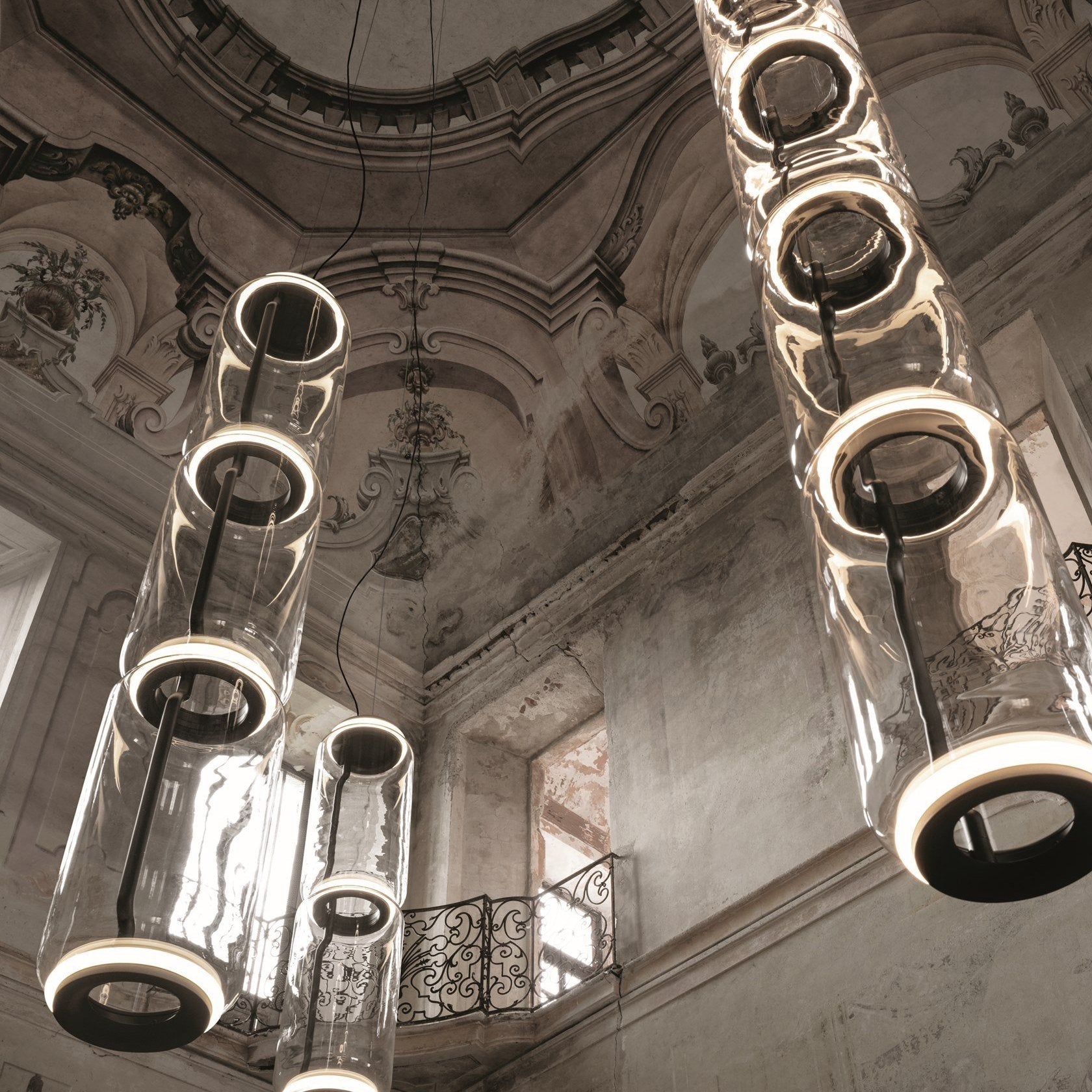Cylindrical Clear Glass Chandelier