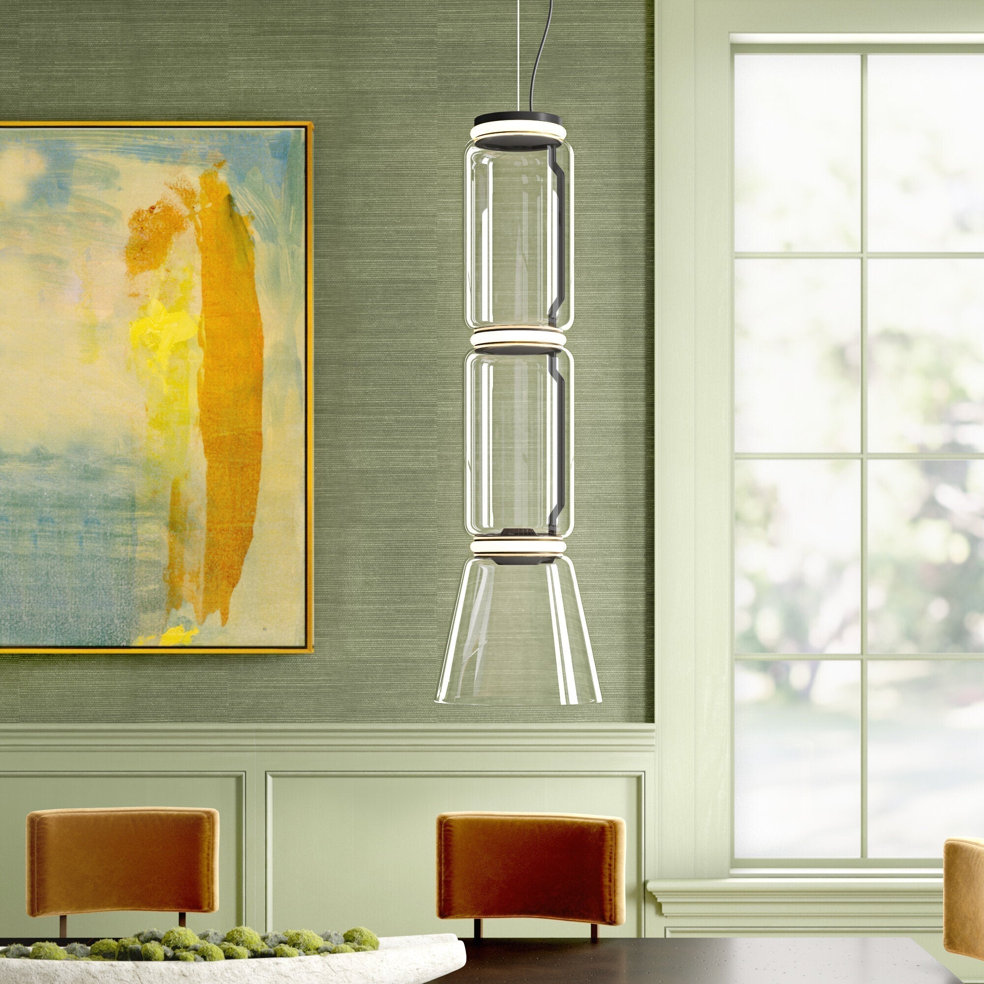 Cylindrical Clear Glass Chandelier