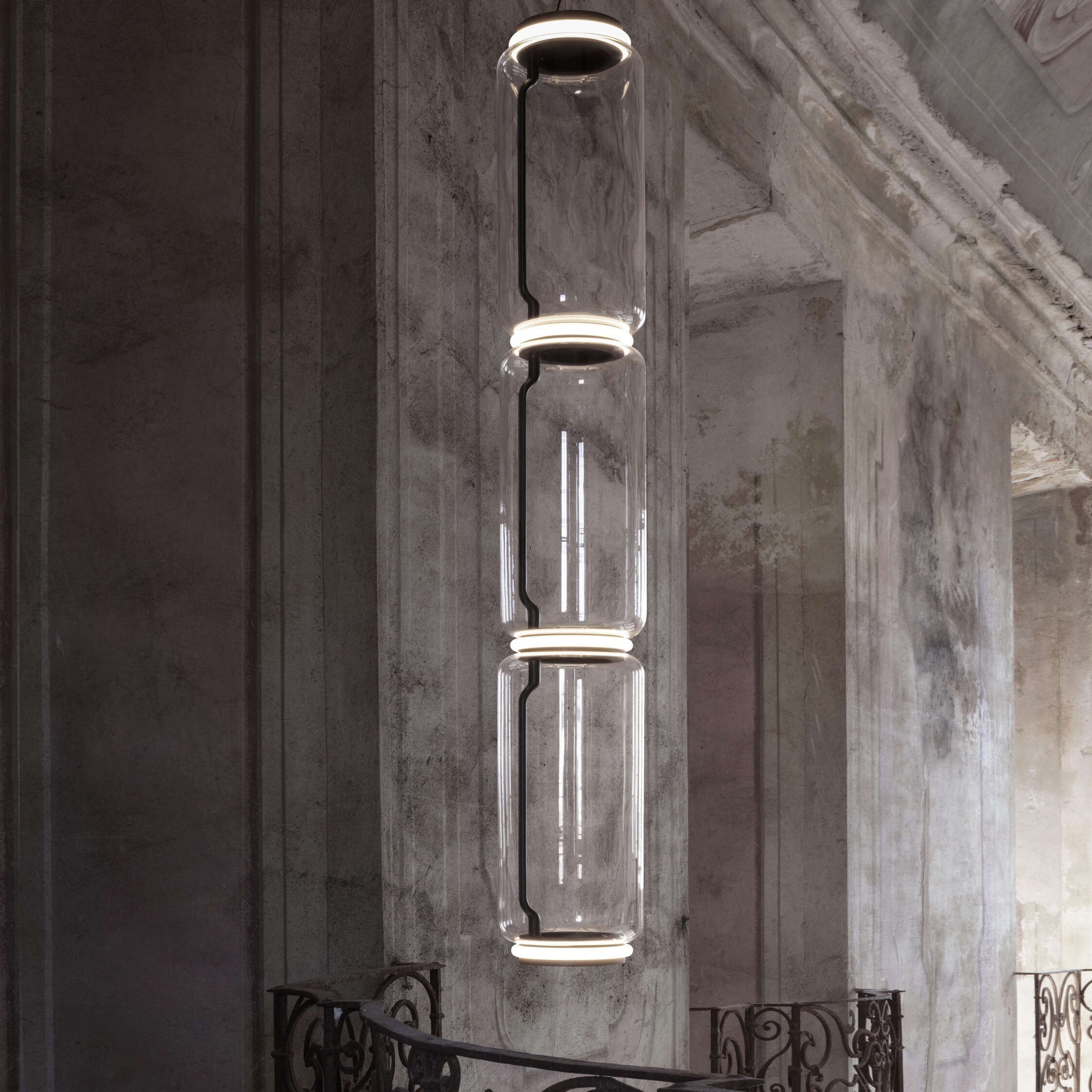 Cylindrical Clear Glass Chandelier
