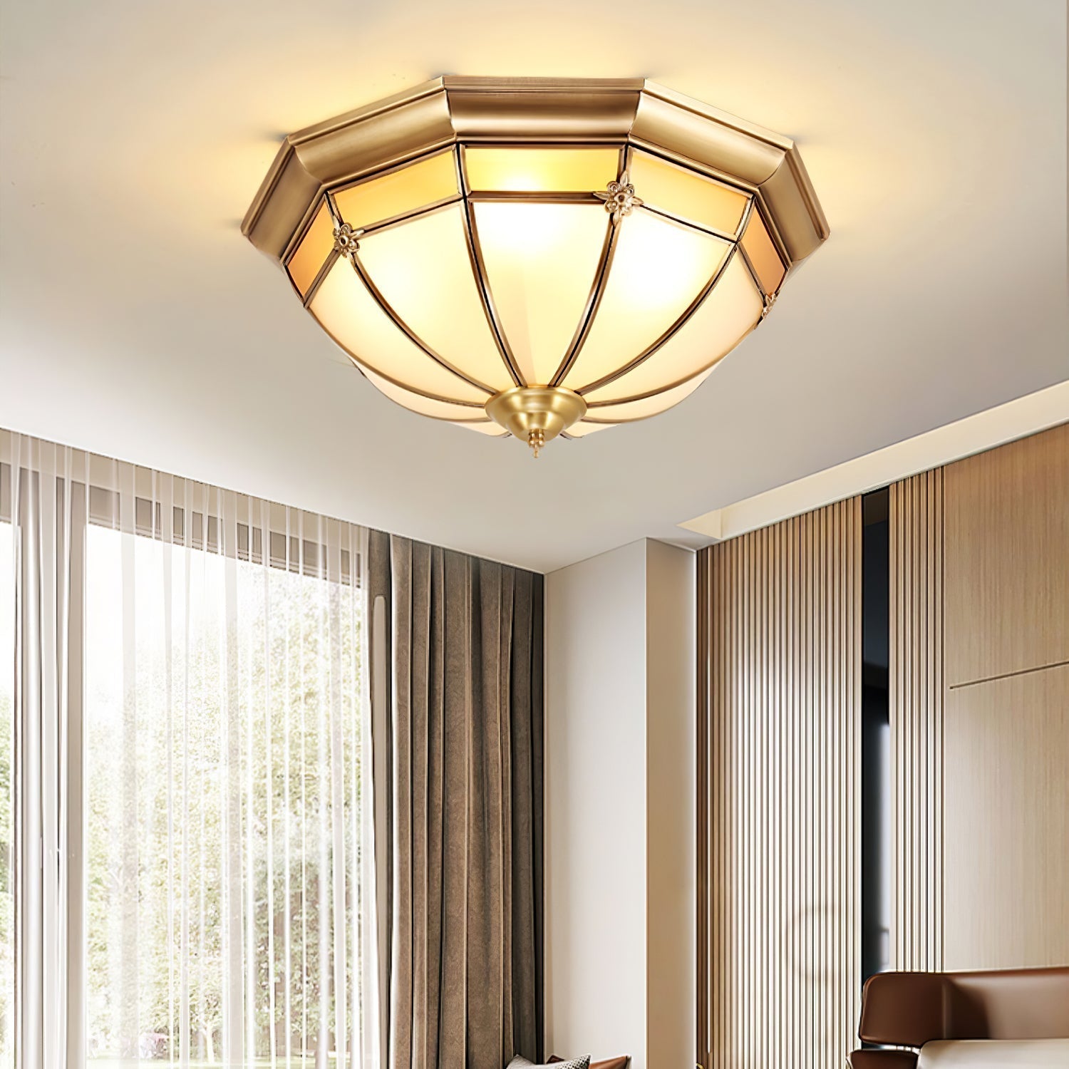 Dome Brass Flush Ceiling Lamp - ZozHome