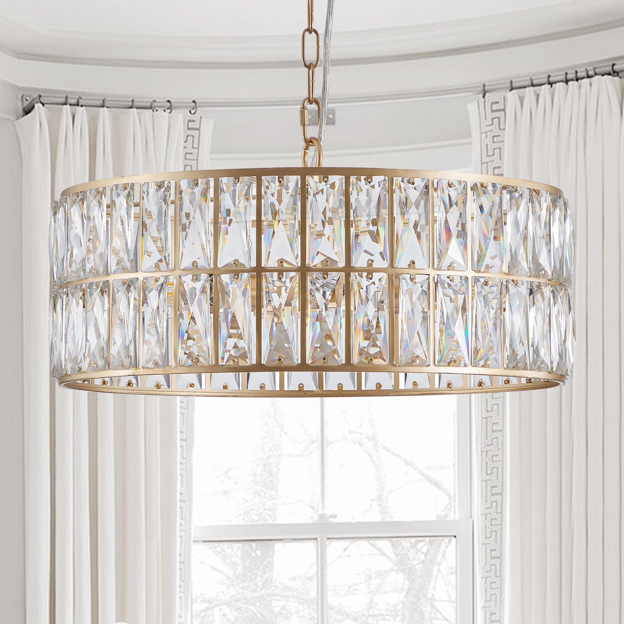 Golden Aura Modern Crystal Drum Chandelier