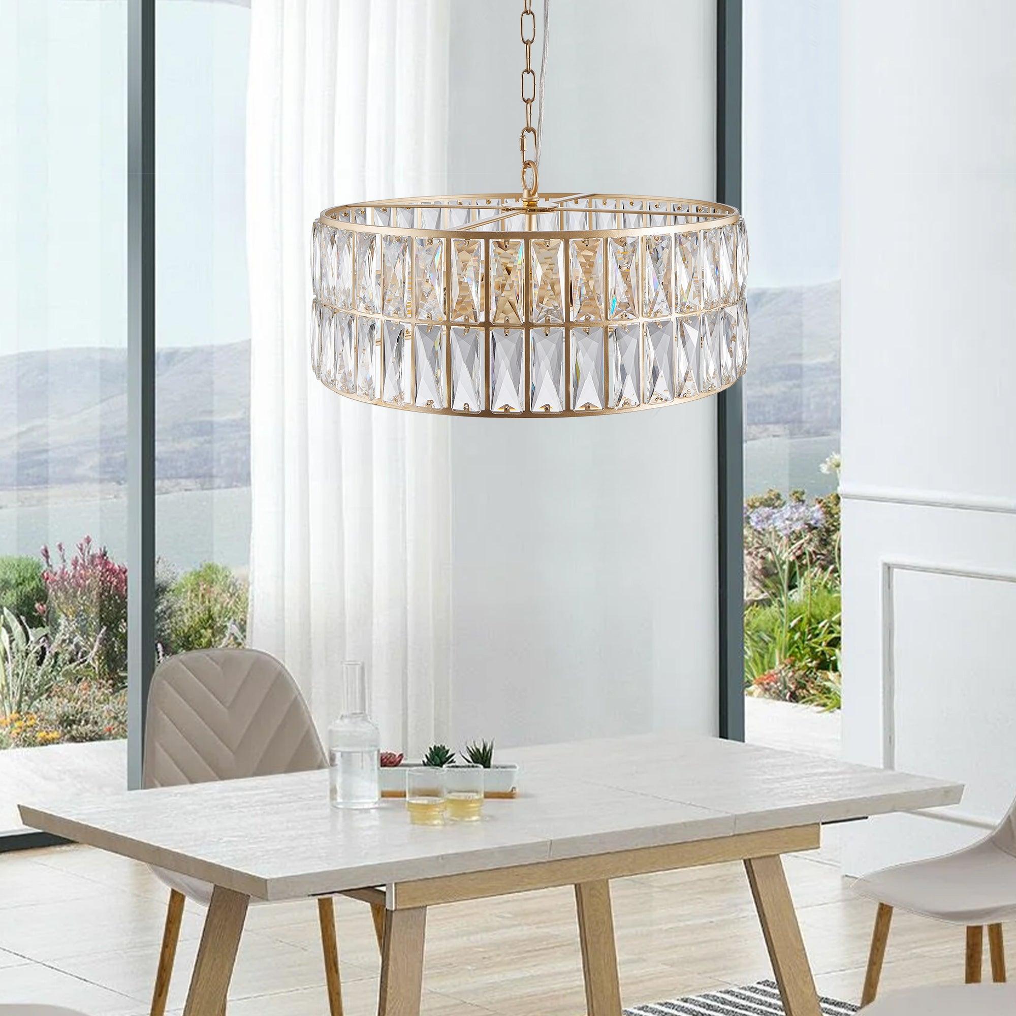 Golden Aura Modern Crystal Drum Chandelier