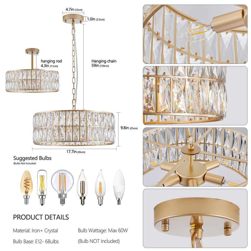 Golden Aura Modern Crystal Drum Chandelier