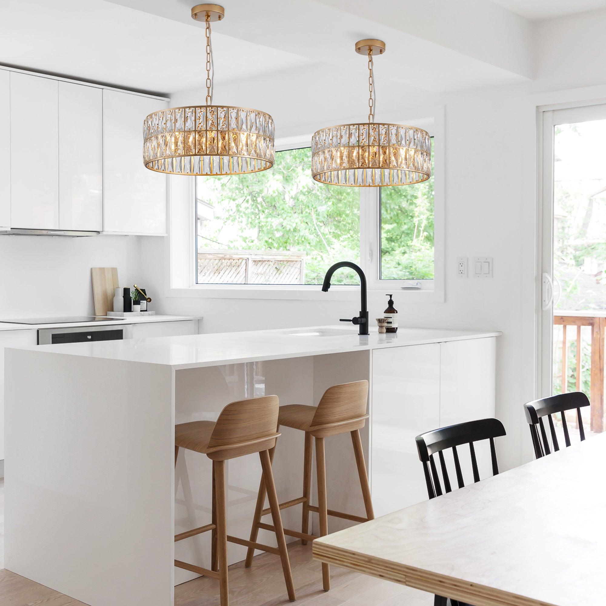 Golden Aura Modern Crystal Drum Chandelier