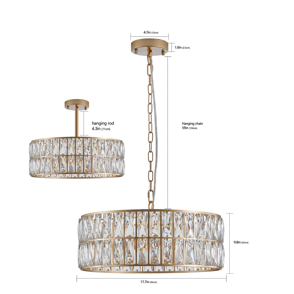 Golden Aura Modern Crystal Drum Chandelier