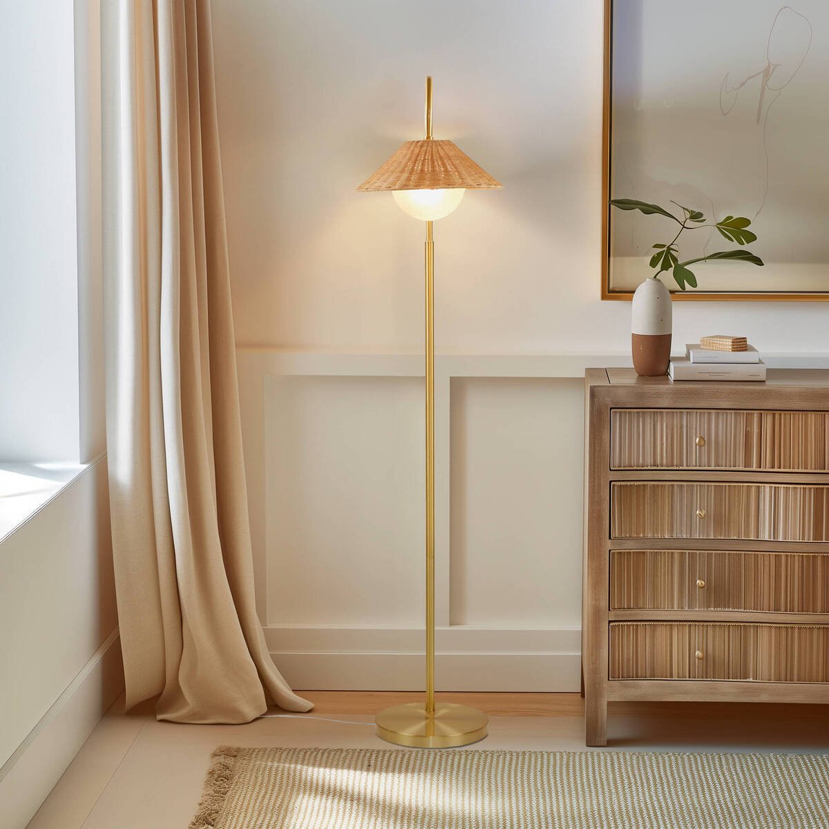 Golden Rattan Elegance Floor Lamp