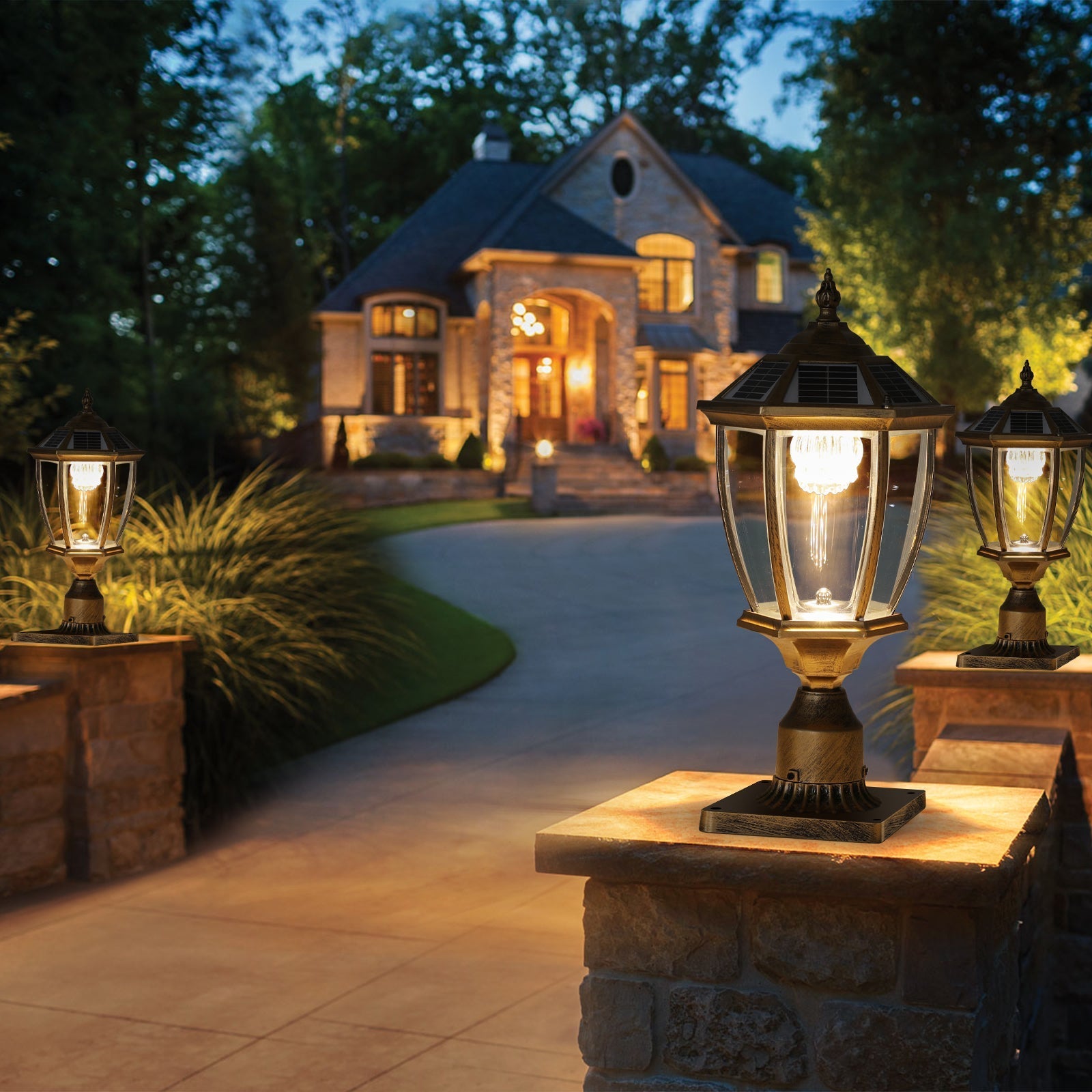 GoldenGlare Outdoor Solar Column Lights