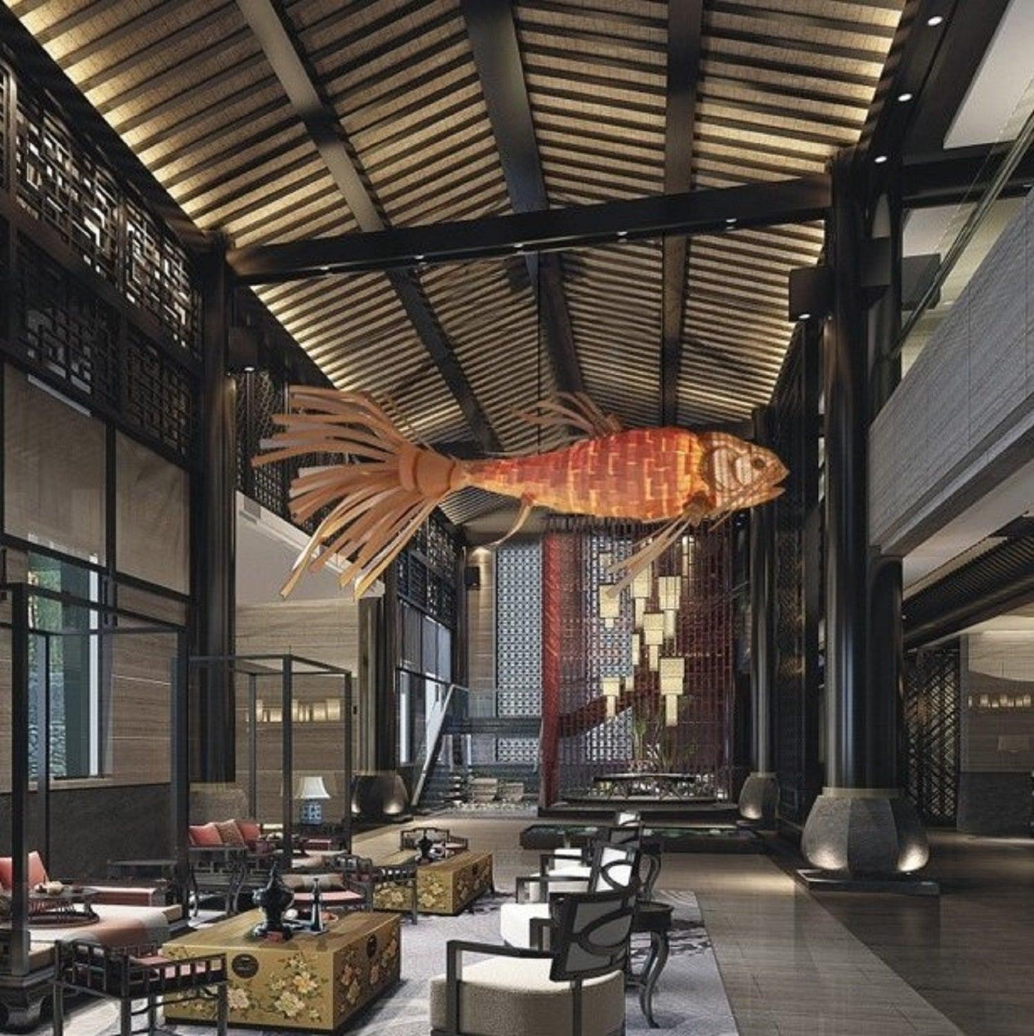 Koi Art Rattan Woven Pendant Light