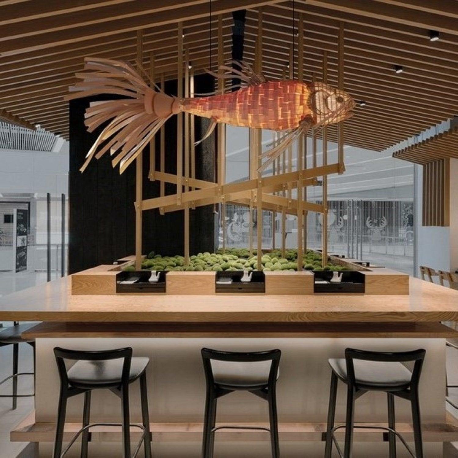 Koi Art Rattan Woven Pendant Light