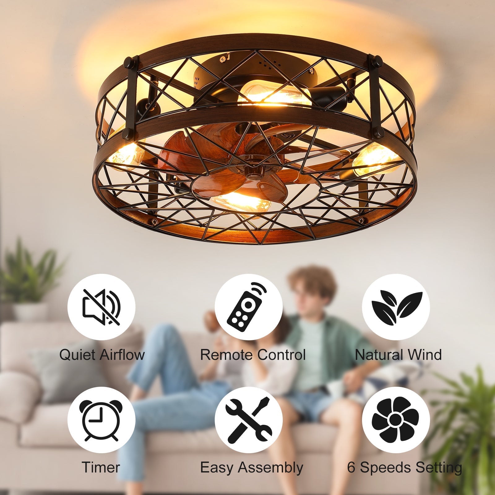 Orion Black Industrial Ceiling Fan Light