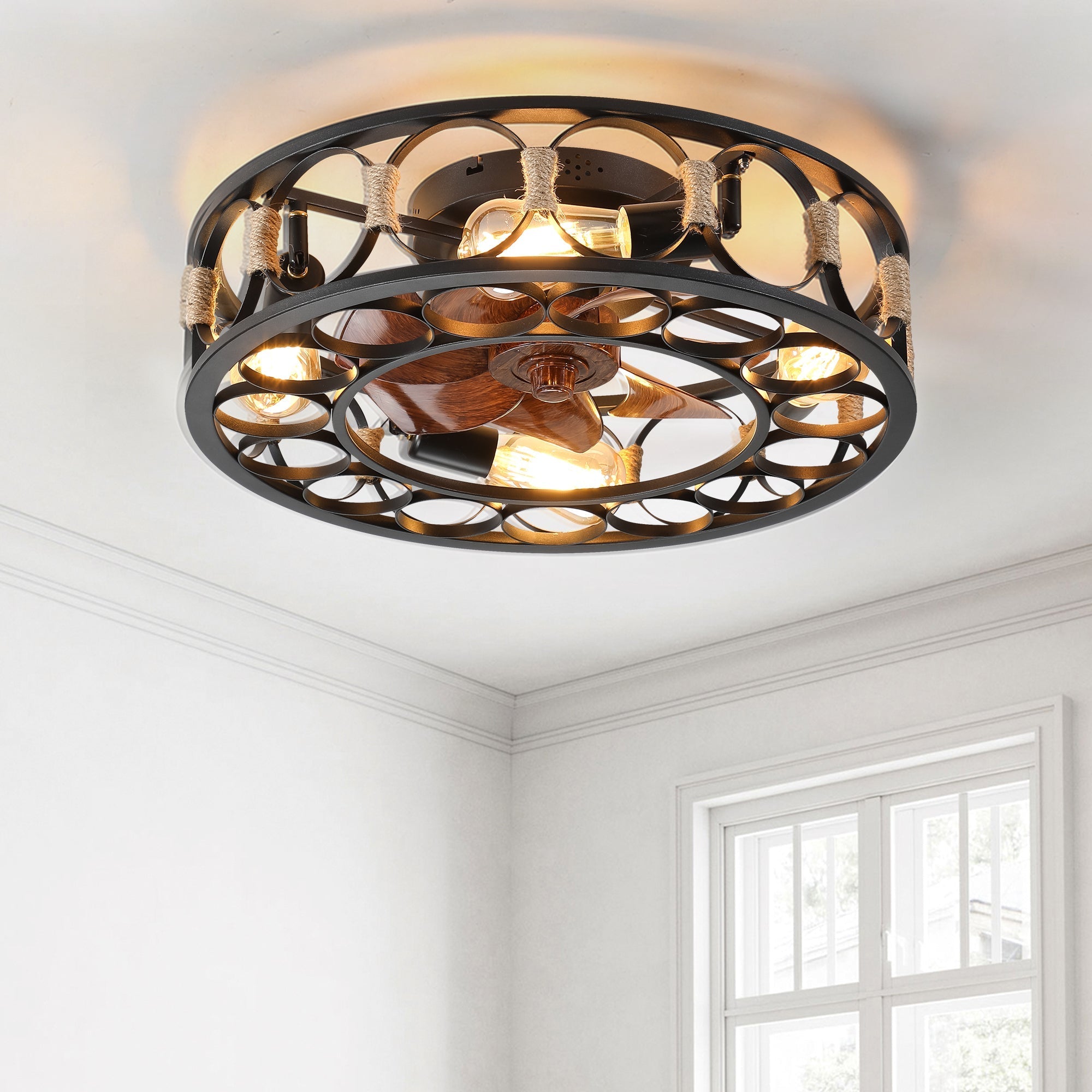 Round Farmhouse Style Modern ceiling Fan Light