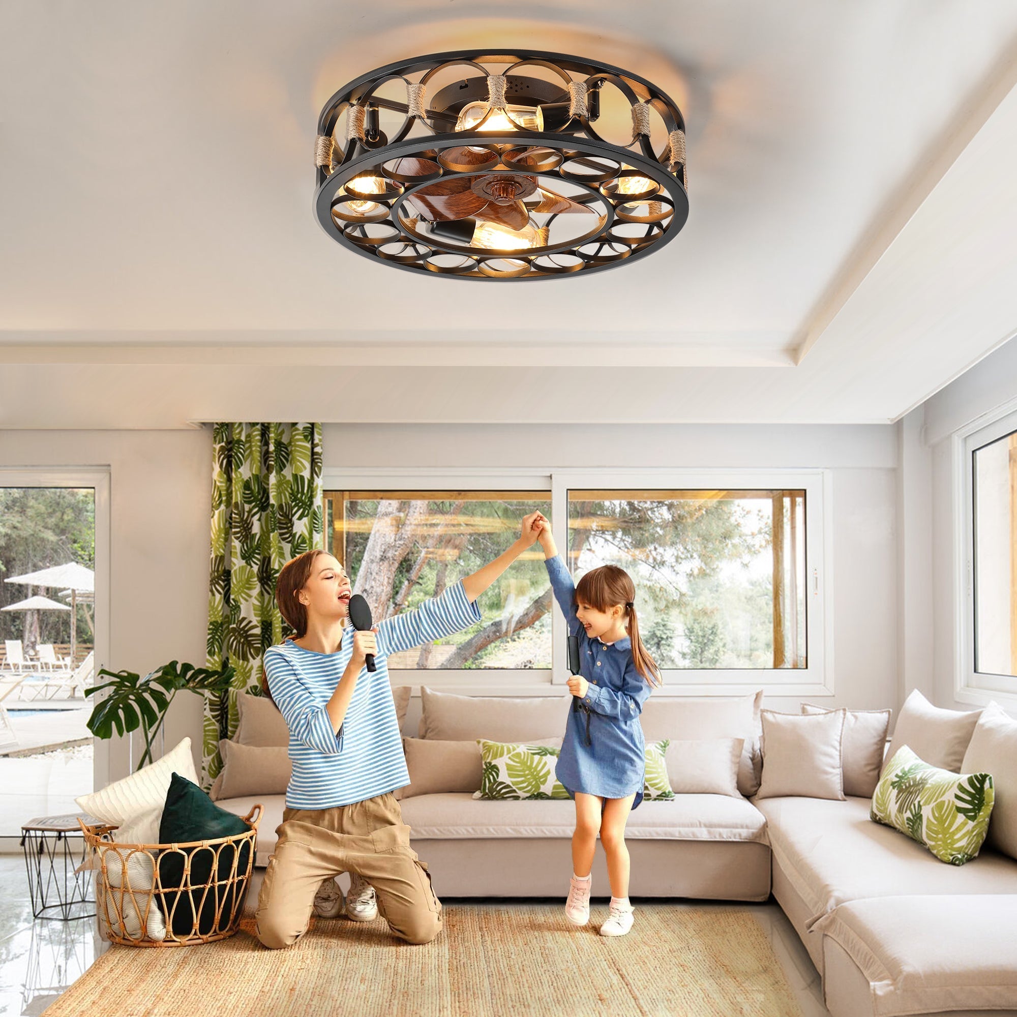 Round Farmhouse Style Modern ceiling Fan Light