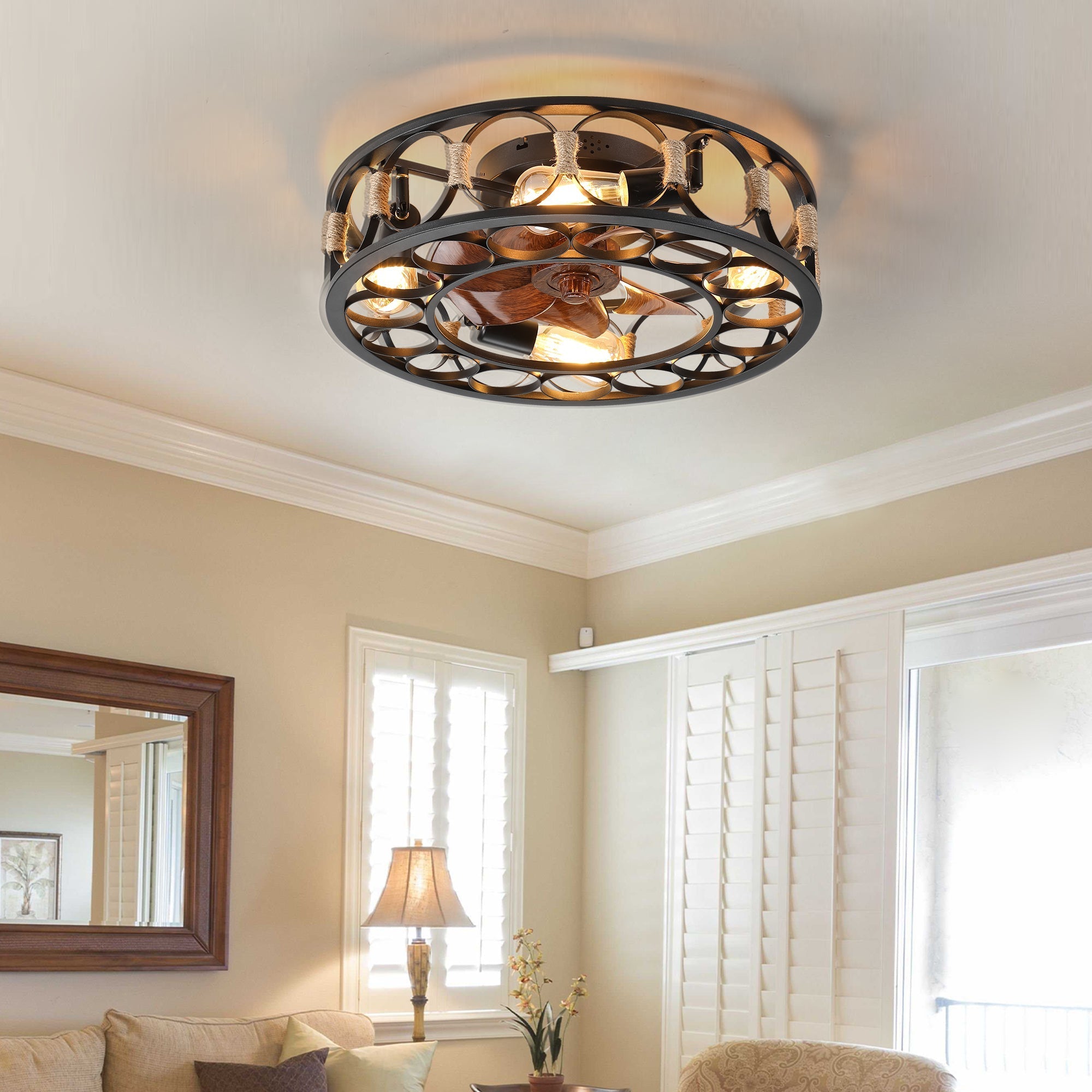 Round Farmhouse Style Modern ceiling Fan Light