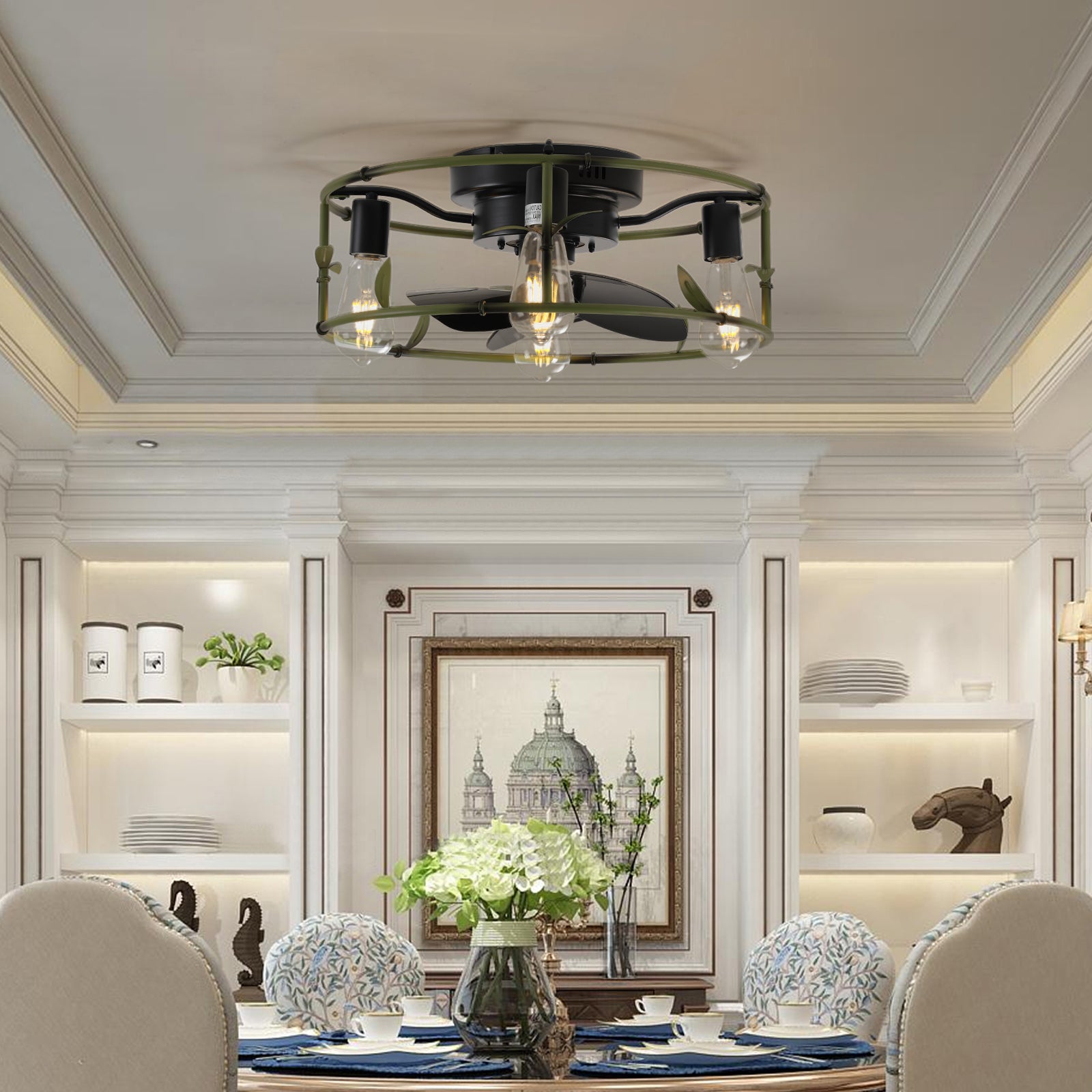 Round Farmhouse Style Modern Fan Fan Light 6 Speed B