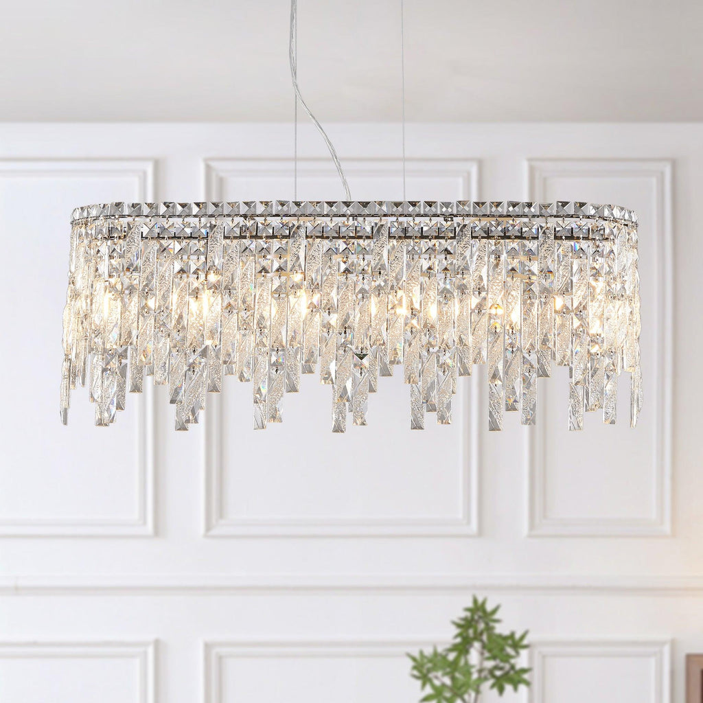 Silver Cascade Elegant Oval Crystal Chandelier