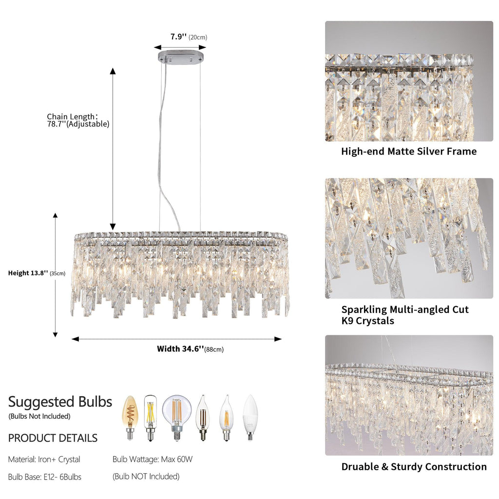 Silver Cascade Elegant Oval Crystal Chandelier