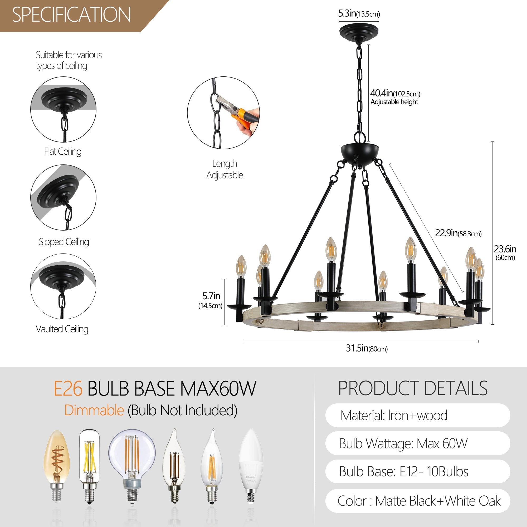TimberGlow 10-Light Candle Chandelier