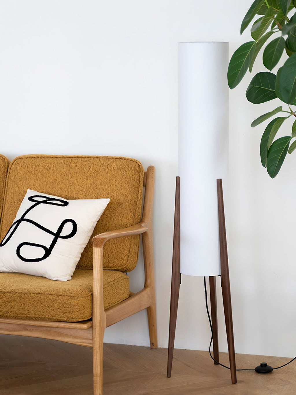 Tripod Walnut Wood Floor Lamp