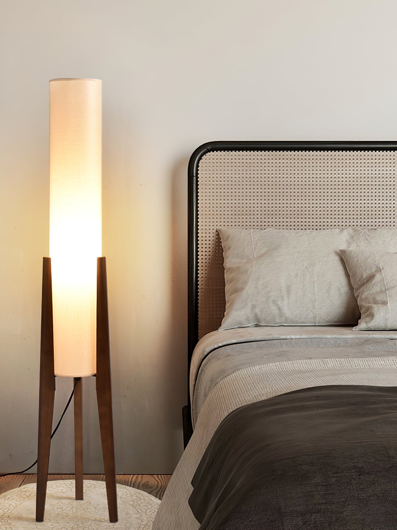 Tripod Walnut Wood Floor Lamp