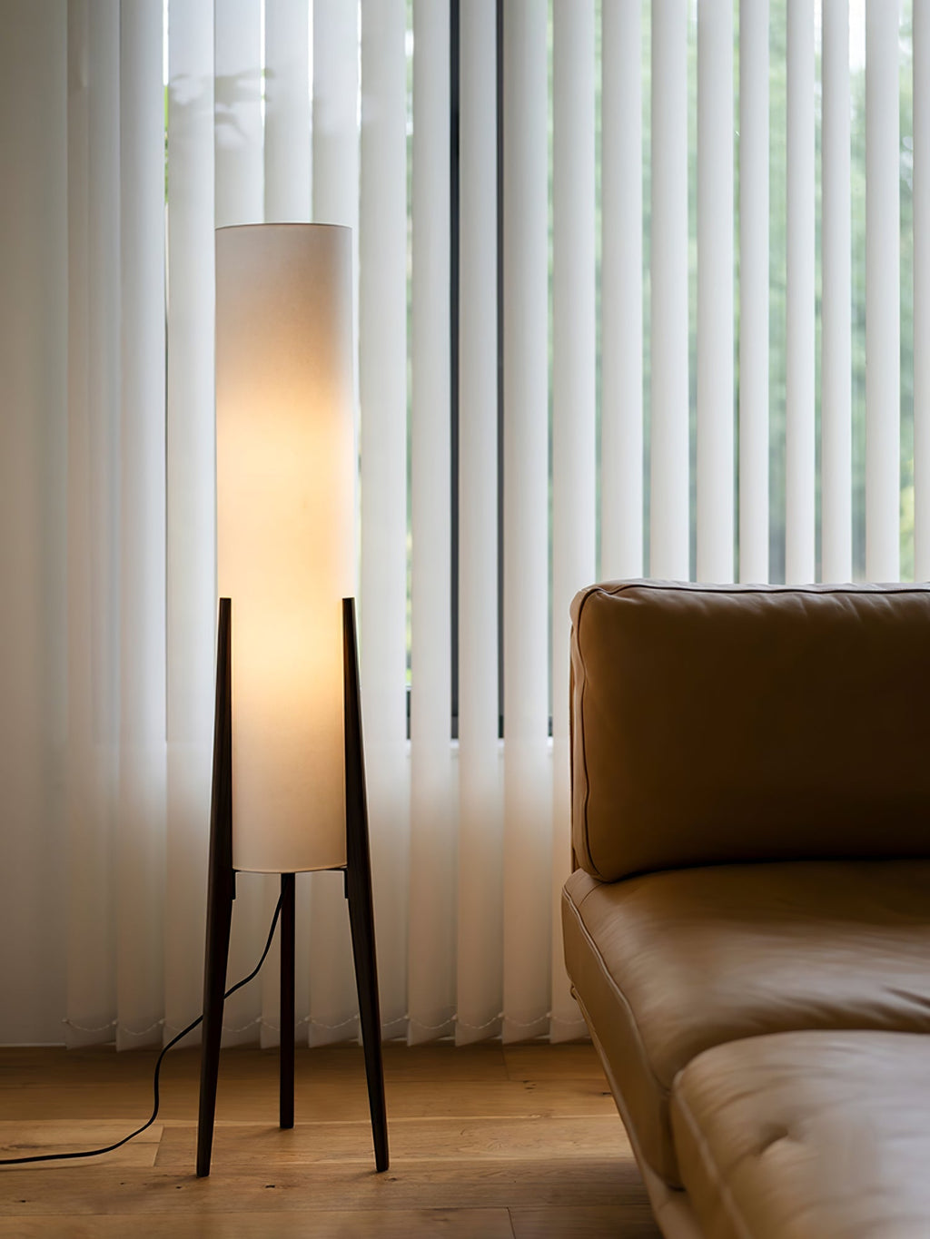 Tripod Walnut Wood Floor Lamp