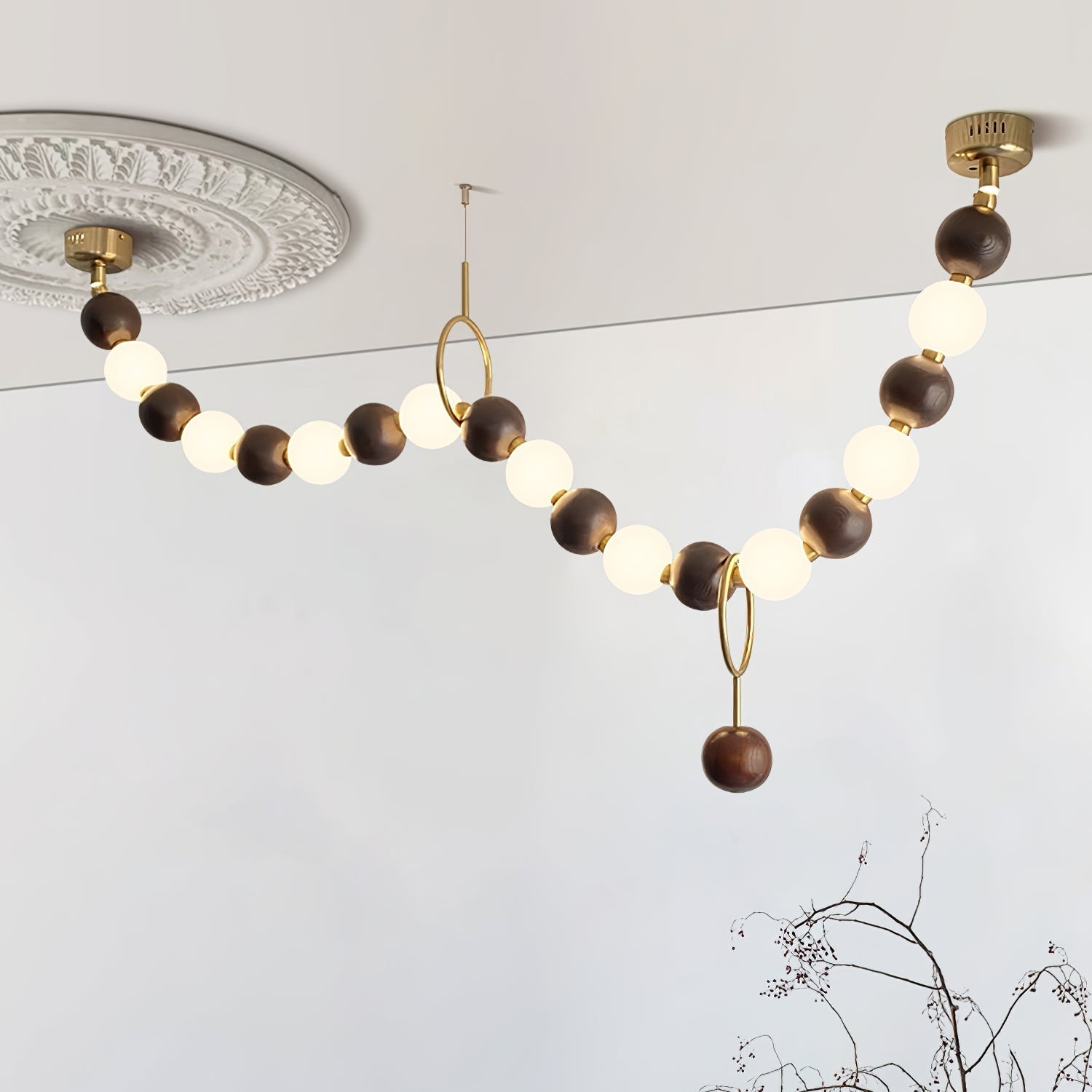 Walnut Bead Necklace Chandelier - ZozHome