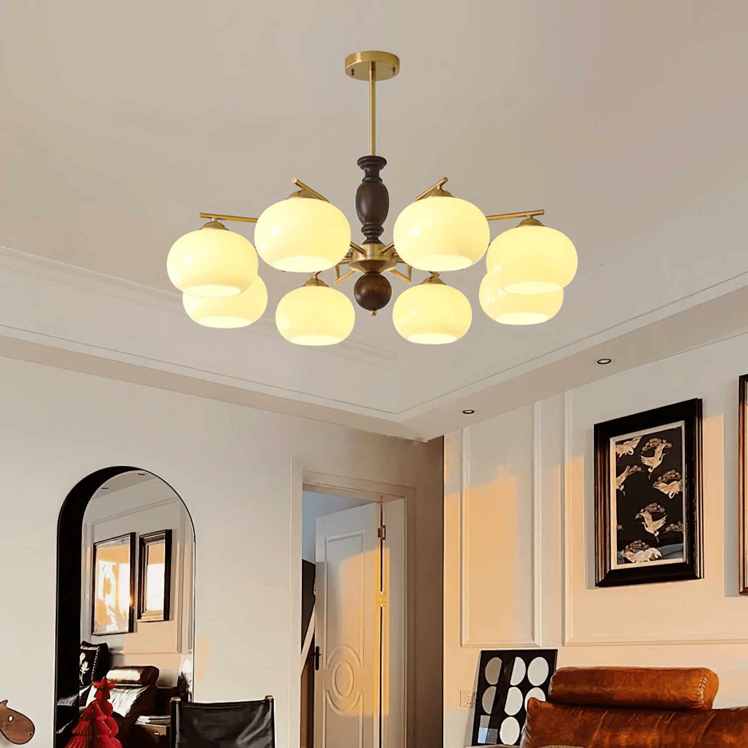 Walnut Beige Orb Chandelier - ZozHome