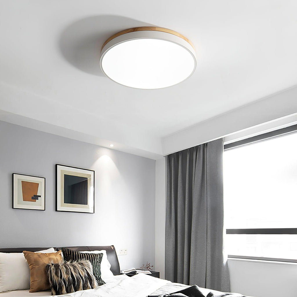 White Round Wooden Ceiling Lamp
