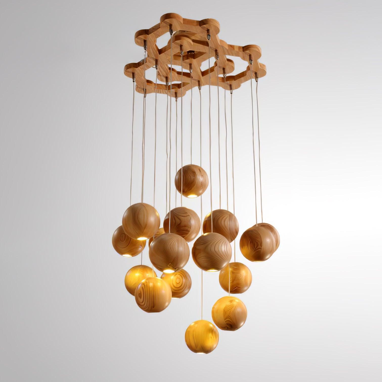 Wooden Orb Sphere Cluster Chandelier - ZozHome